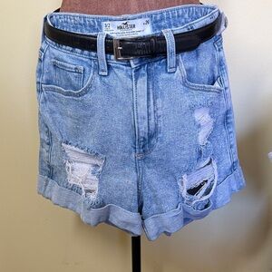 Hollister Women's Light Blue Distressed Jean Shorts
